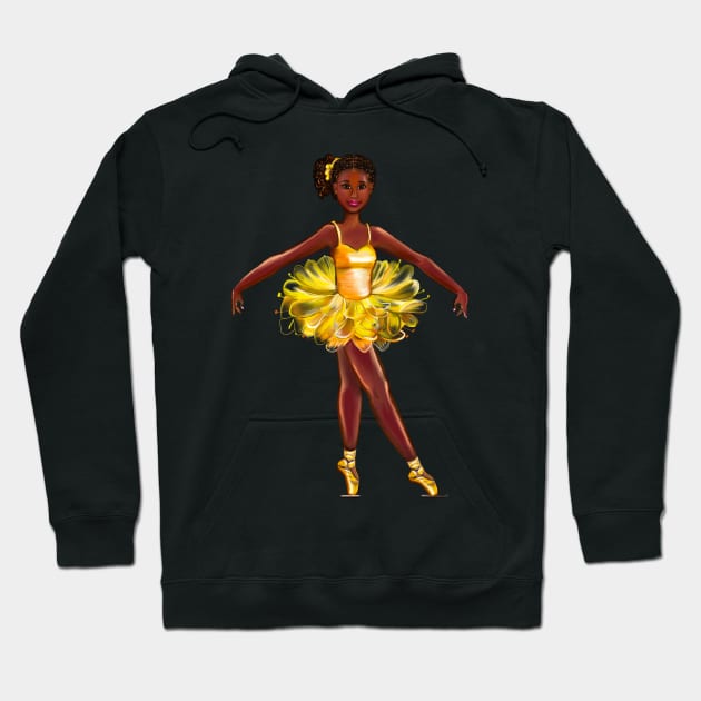 Ballet black ballerina  in yellow tutu with corn rows in her hair - brown skin ballerina Hoodie by Artonmytee